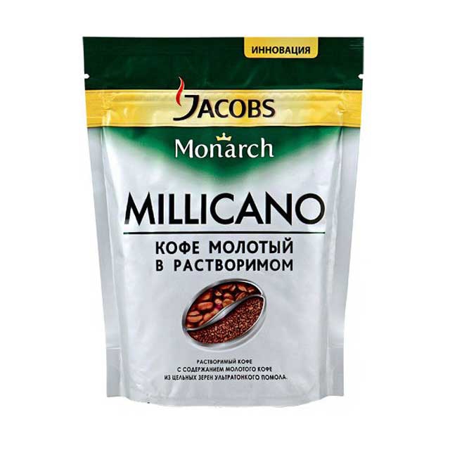 Кофе растворимый Jacobs Millicano с молотым кофе, 120 г пакет (Якобс)