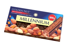 Шоколад молочний цілий мигдаль та курага Golden Nut Millennium 100 г – ІМ «Обжора»