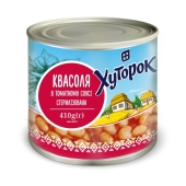 Конс Хуторок квасоля в томатному соусі з/б 410г – ИМ «Обжора»
