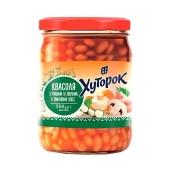 Конс Хуторок  фасоль с грибами в томатном соусе 500г – ИМ «Обжора»