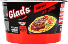 Локшина Glads 85г зі смаком яловичини та соусом томатний з базиліком стакан – ІМ «Обжора»