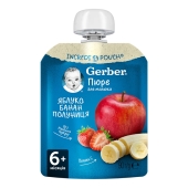 Пюре Gerber 90г яблуко-полуниця-банан від 6міс пауч – ИМ «Обжора»
