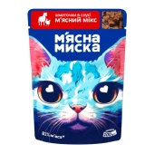 Корм д/котів М`ясна миска 100г м`ясний мікс шматочки в соусі для дорослих – ІМ «Обжора»