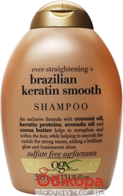 Шампунь OGX разглаживающий для укрепления волос бразильский кератин 385 мл – ИМ «Обжора»