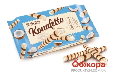 Трубочки вафельні  Konafetto з кокосовою начинкою Roshen 140 г – ИМ «Обжора»