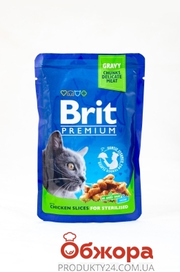 Корм консервований для стерилізованих котів з куркою Brit Premium 100 г – ИМ «Обжора»