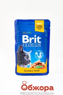 Корм консервований для котів з лососем та фореллю  Brit Premium 100 г – ІМ «Обжора»