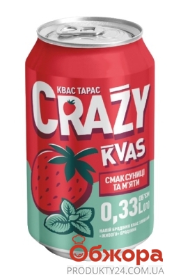 Квас Тарас Crazy Kvas зі смаком полуниці та м`яти 0,33 л – ІМ «Обжора»