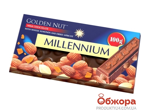 Шоколад молочный целый миндаль и курага Golden Nut Millennium 100 г – ИМ «Обжора»