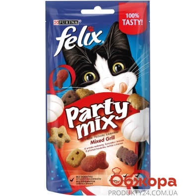 Ласощі для котів Гриль Мікс Party Mix  Felix 60 г – ІМ «Обжора»