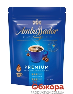 Кофе растворимый м/уп Premium Ambassador 50 г – ИМ «Обжора»