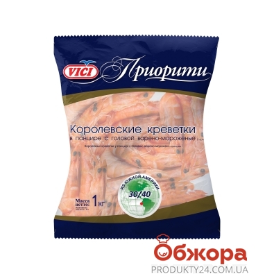 Замороженные креветки Королевские 30/40 в панцире 35% Vici  1 кг – ИМ «Обжора»
