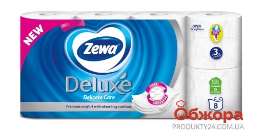Туалетний папір Zewa Deluxe Delicate Care білий 8 шт – ІМ «Обжора»