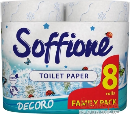 Туалетний папір Софіоне Фемелі біло-блакитний, 8 шт – ІМ «Обжора»