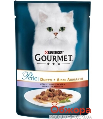 Корм Gourmet Perle Duo 85г для котов с телятиной и уткой – ИМ «Обжора»