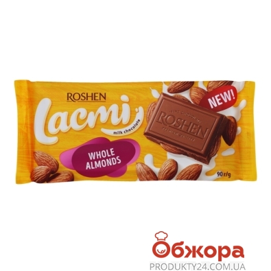 Шоколад Roshen Lacmi 90г молочный с целым миндалем – ИМ «Обжора»