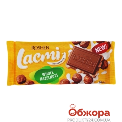 Шоколад Roshen Lacmi 90г молочный с целыми лесными орехами – ИМ «Обжора»