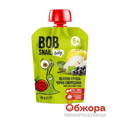 Пюре Bob the Snail 90г Яблуко-груша-чорна смородина від 5 міс пауч – ІМ «Обжора»