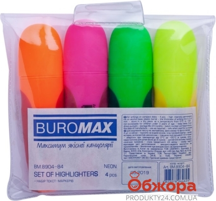 Набір текст-маркерів Buromax 4шт круглі Neon 1-4,6мм блістер – ІМ «Обжора»