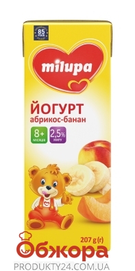 Йогурт Мілупа 207г 2,1% абрикос-банан – ІМ «Обжора»