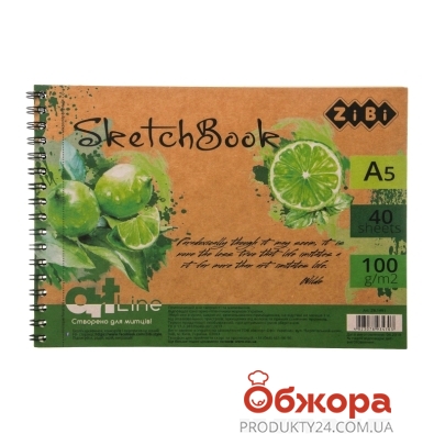 Блокнот-Скетчбук Zibi А5 40арк Art Line пружина кремовый блок зеленый 100г/м2 ZB.1491 – ИМ «Обжора»