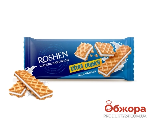 *Вафлі Roshen 142г Wafers milk vanilla extra crunch сендвіч – ІМ «Обжора»