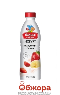 Йогурт Фанни 1,0% 750г клубника-банан бутылка – ИМ «Обжора»
