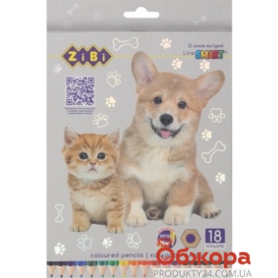 Олівці кольорові Zibi 18шт Smart Line Dogs&Cats шестигранні – ІМ «Обжора»