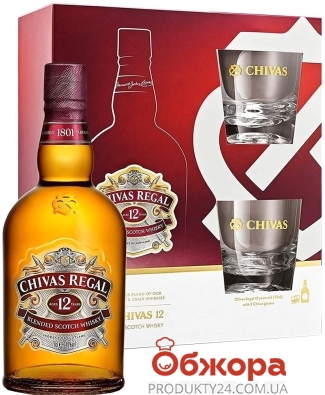 Виски Чивас (Chivas)  Регал 0.7 л 40% 12лет с 2 бокалами – ИМ «Обжора»