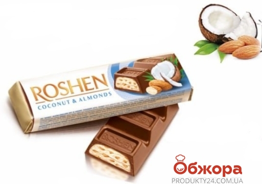 Батончик Roshen молочно-шоколадный миндаль кокос 38г – ИМ «Обжора»