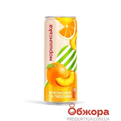 Лимонада від ТМ Моршинська Апельсин-Персик 0,33л сл/газ ал/б – ИМ «Обжора»