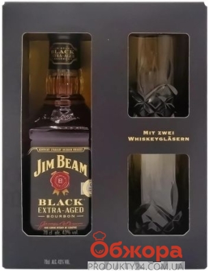 Віскі Jim Beam 0,7л 43% Black Extra Aged + 2 склянки набір – ІМ «Обжора»