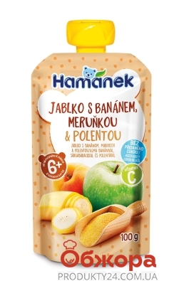 Пюре Наmе Hamanek 100г яблуко, банан, абрикос, полента пауч – ІМ «Обжора»
