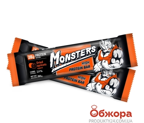 Батончик Monsters 80г протеиновый с курагой – ИМ «Обжора»