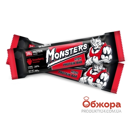 Батончик Monsters протеиновый с клубникой 80г – ИМ «Обжора»