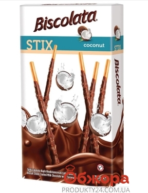 Соломка Biscolata Stix молочный шоколад-кокос 32г – ИМ «Обжора»