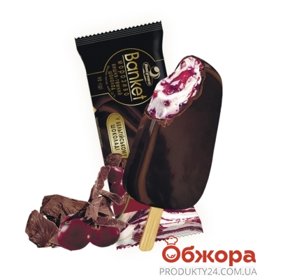 Морозиво Ласунка Banket вишня-темний шоколад ескімо 90г – ІМ «Обжора»
