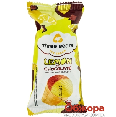 Морозиво Три Ведмеді 75г Лимонно-шоколадне вафельний стакан – ІМ «Обжора»