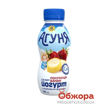 Йогурт Агуня Клубника-банан 2,7% 200 г – ИМ «Обжора»