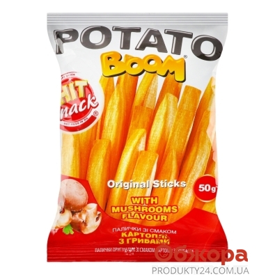 Снеки Potato boom 50г палички зі смаком картоплі з грибами – ІМ «Обжора»
