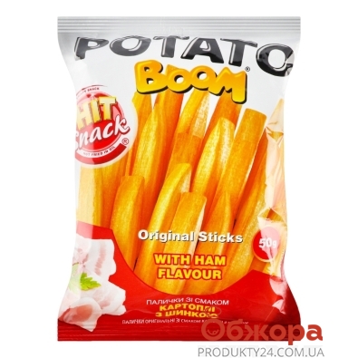 Снеки Potato boom 50г палички зі смаком картоплі з шинкою – ІМ «Обжора»