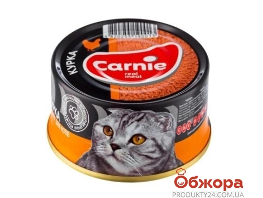 Корм д/котів Carnie 90г для дорослих м`ясо+курка паштет – ИМ «Обжора»