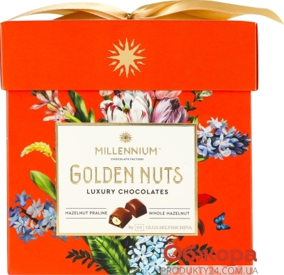 Цукерки Millennium 150г Golden Nuts з начинкою та цілими горіхами КУБ – ІМ «Обжора»