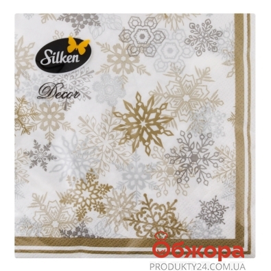 Серветки паперові Silken новорічні орнамент сніжинка мікс 33*33 2шарові – ИМ «Обжора»