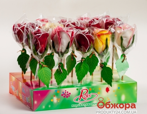 Цукерка льодяник Roks 70г Троянда на паличці Новинка – ІМ «Обжора»
