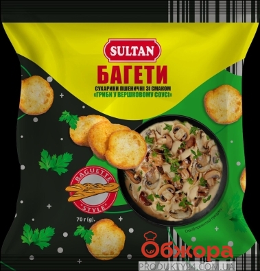 Сухарики Sultan 70г багети пшеничні зі смаком гриби у вершковому соусі – ИМ «Обжора»