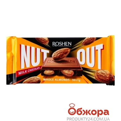 Шоколад Roshen 90г молочний Whole Almonds Nut Out – ИМ «Обжора»