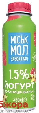 Йогурт  Полуниця-ваніль Міськмолзавод №1 1,5% 330 г – ІМ «Обжора»