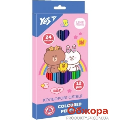 Олівці Yes кольорові 12шт 24кольрів Line Friends – ІМ «Обжора»