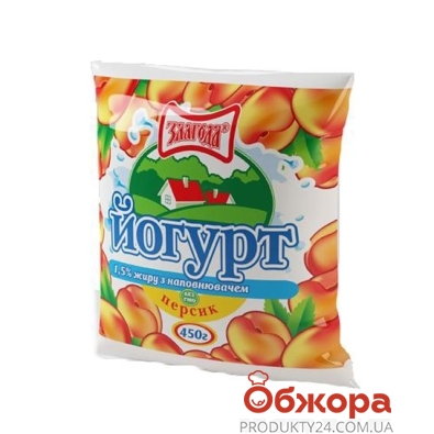 Йогурт Злагода Персик 1,5% 450 г – ИМ «Обжора»